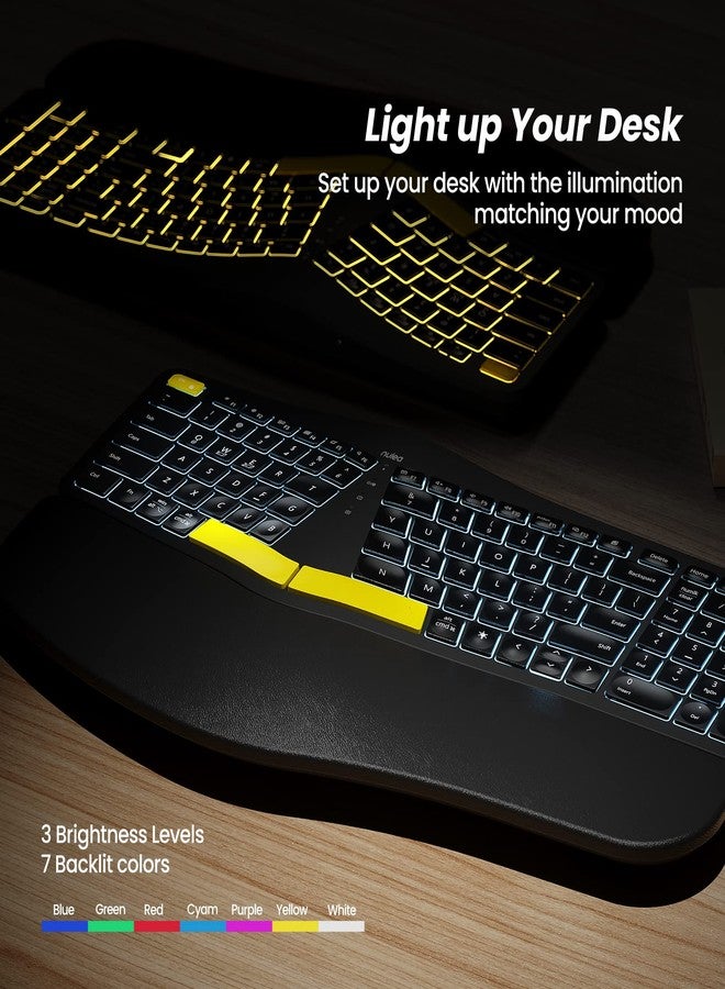 Nulea Wireless Ergonomic Keyboard, Split Keyboard with Wrist Rest, USB-C Charging, 7-Color Backlight, Natural Typing, Bluetooth and USB Connectivity, Compatible with Windows/Mac - Image 5